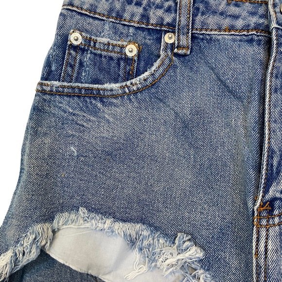 Signature 8 High Waist Light Wash Distressed Denim Jean Shorts - Picture 5 of 8
